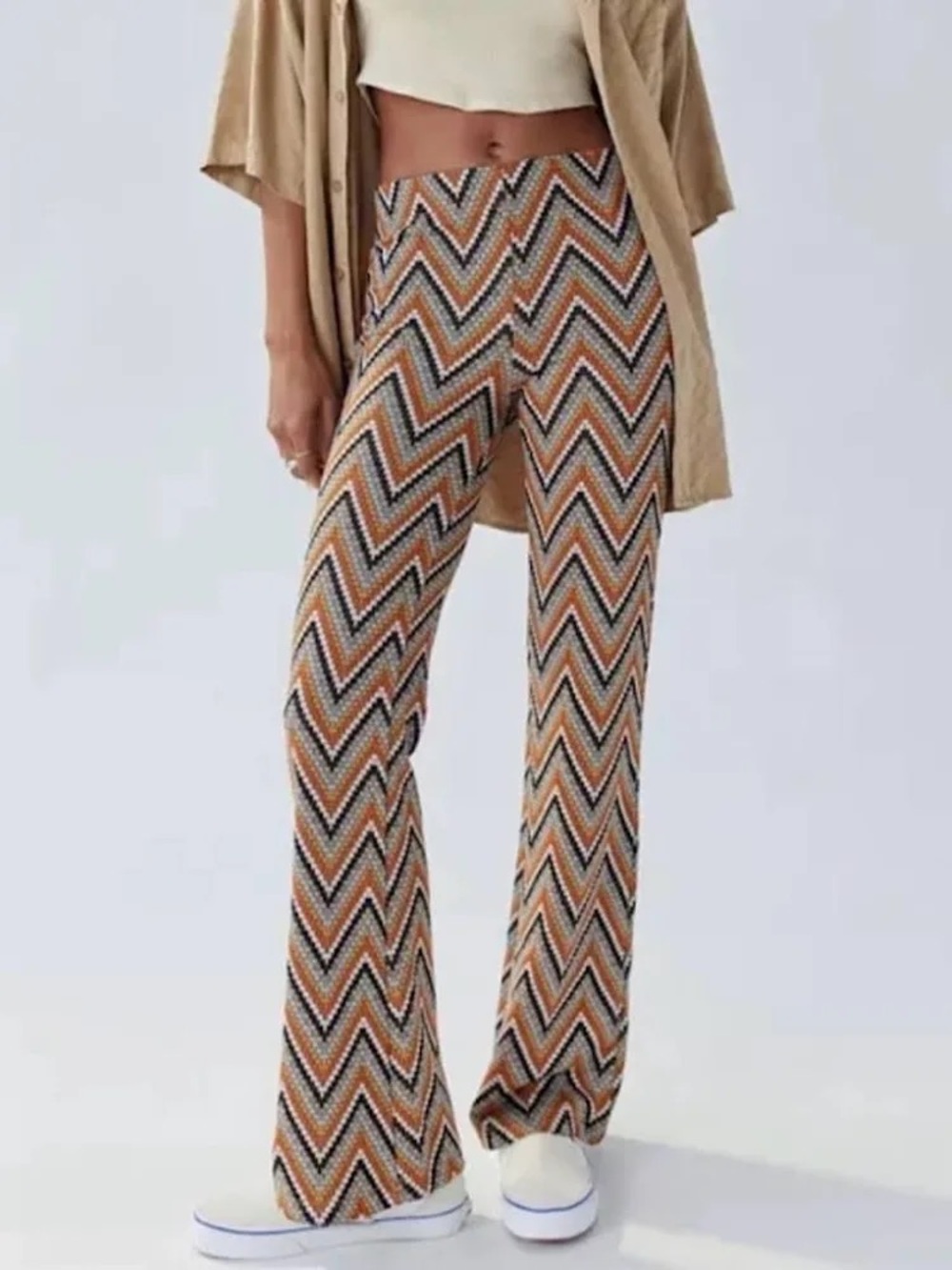 Urban Outfitters Chevron Zigzag Knit Flare Pants Y2K Boho Retro Size Large